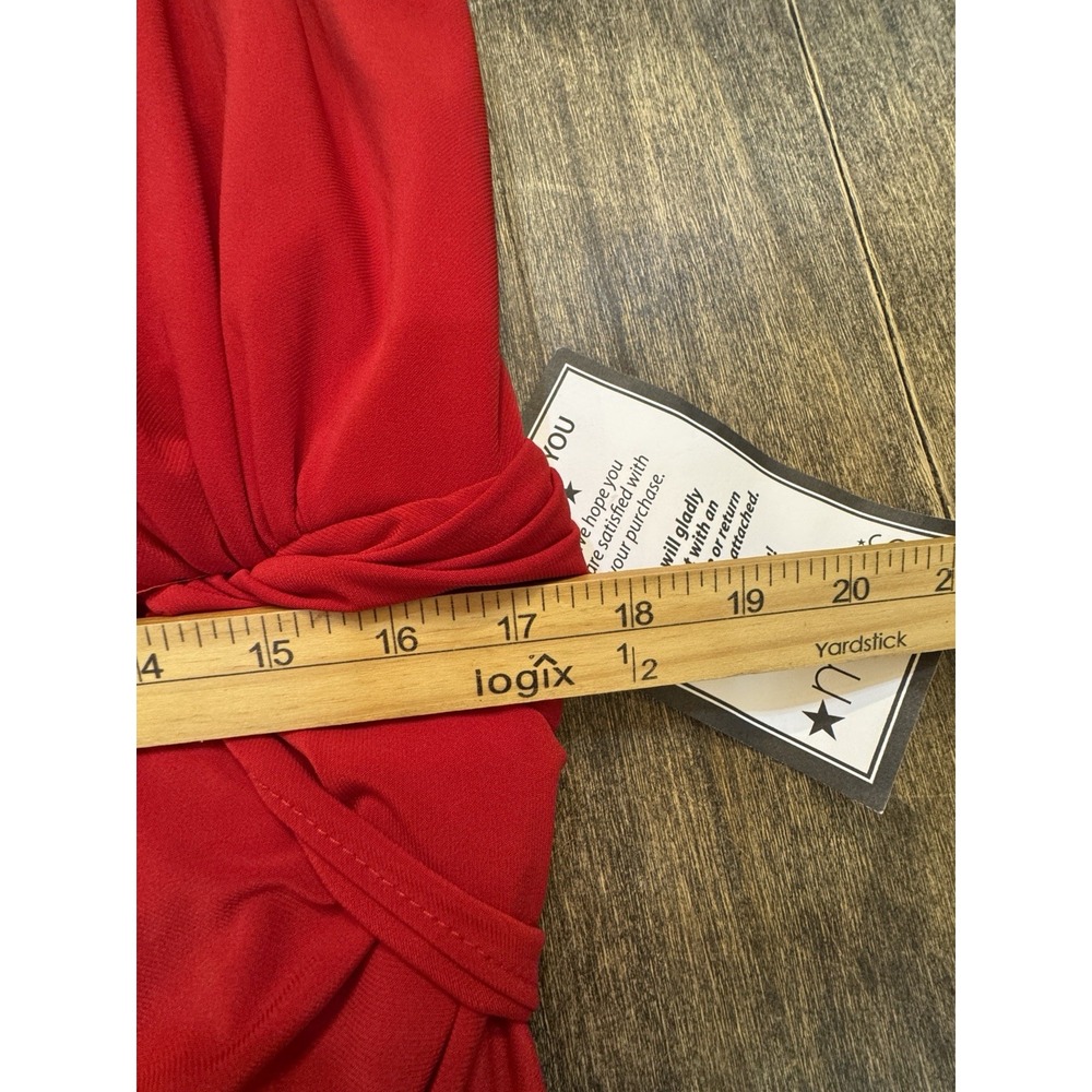 Xscape Red One-Shoulder Twist Jersey Cascading Evening Gown Size 16W $208 - Picture 10 of 13
